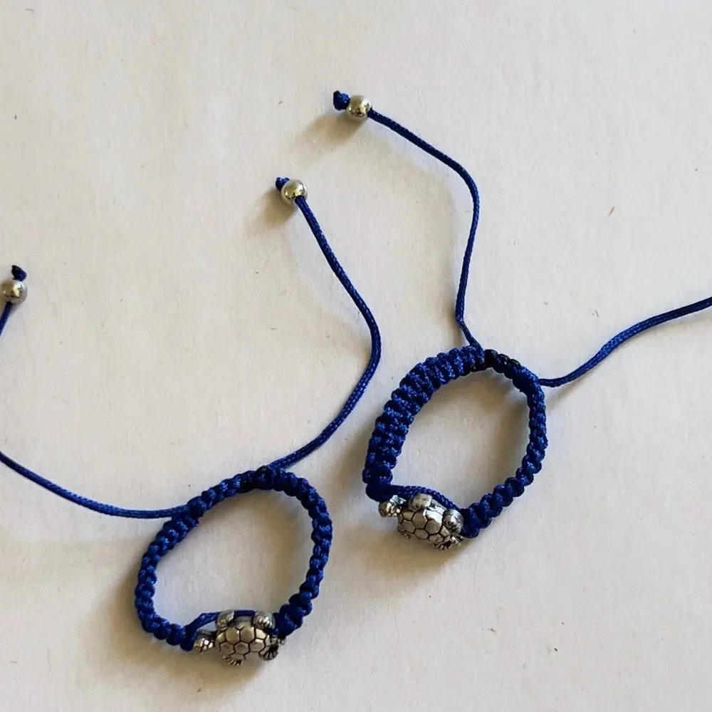 Turtle Blue Adjustable Bracelet Silver Tone Charm Children's Size Handmade